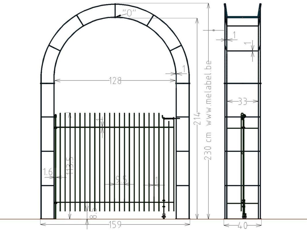 Einflügelige Tür im Rosenbogen 128 cm breit 115 cm hoch