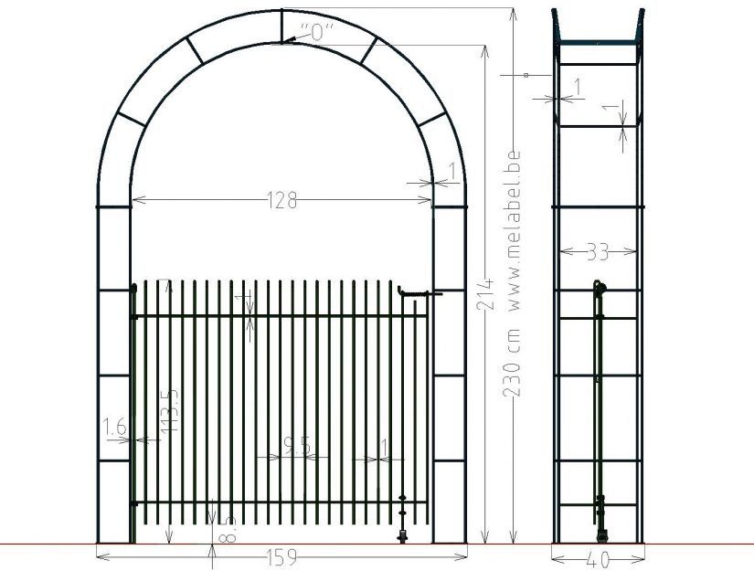Einflügelige Tür "engmaschig" im Rosenbogen 128 cm breit 115 cm hoch