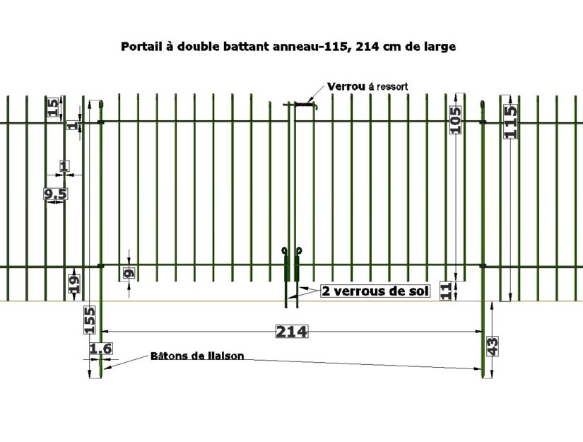 Dessin avec dimensions de la porte légère à deux battants anneau-115.