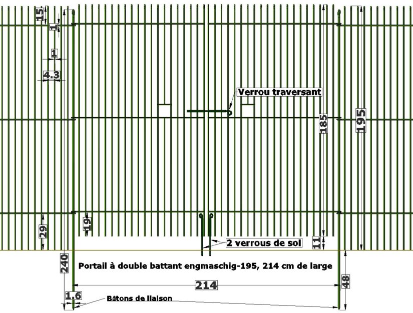 Dessin avec dimensions de la porte à double battant à mailles serrées-195.