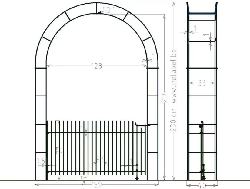 Deur “engmaschig” in de rozenboog 128 cm breed 80 cm hoog