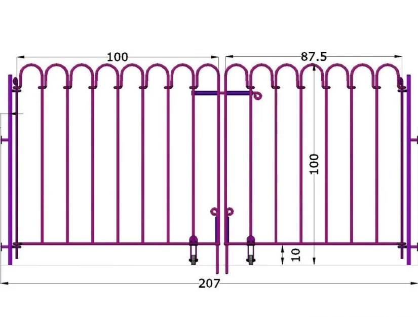 Doppeltor mit asymmetrischen Flügeln und Pfosten zum Andübeln (Sonderanfertigung).