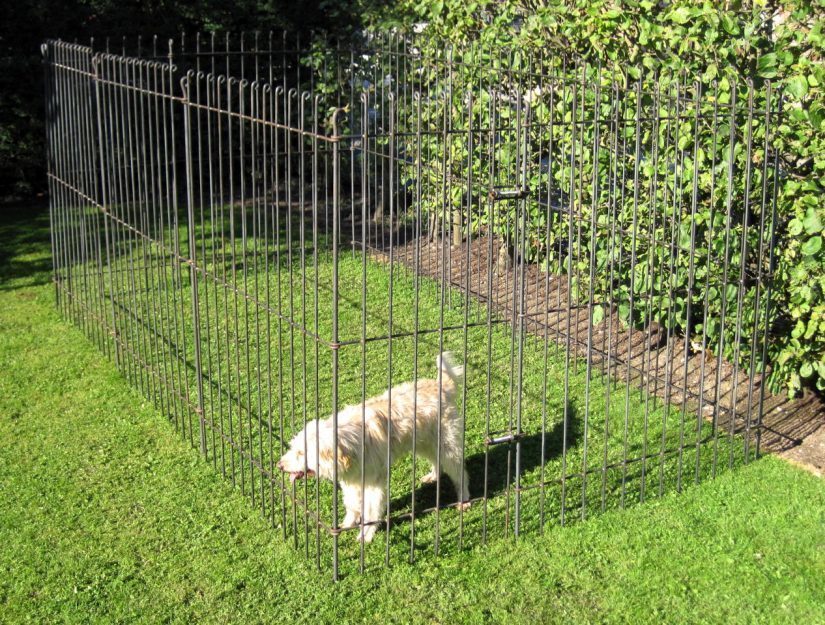 Enclos mobile dans le jardin clôturé grâce à notre barrière la plus haute (195 cm).