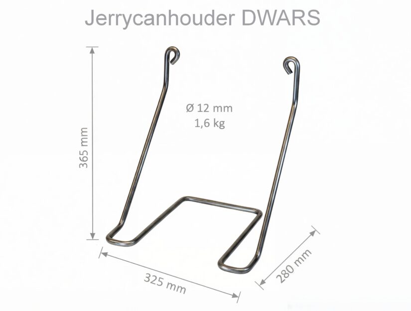 De jerrycanhouder DWARS met een binnenmaat van 300 mm.