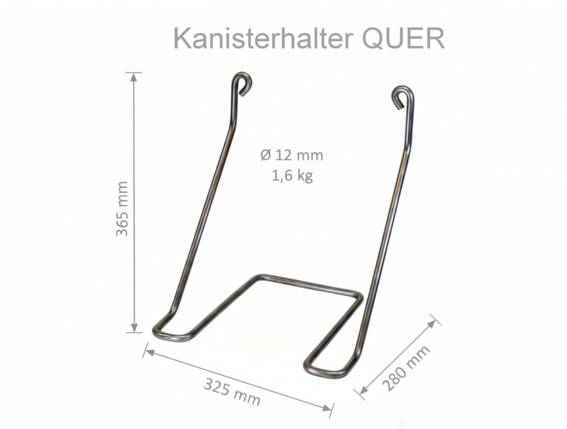 Der Kanisterhalter QUER mit einem Innenmaß von 300 mm.