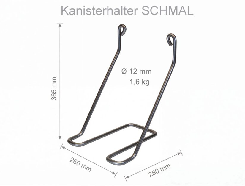 Der Kanisterhalter SCHMAL mit einem Innenmaß von 235 mm.