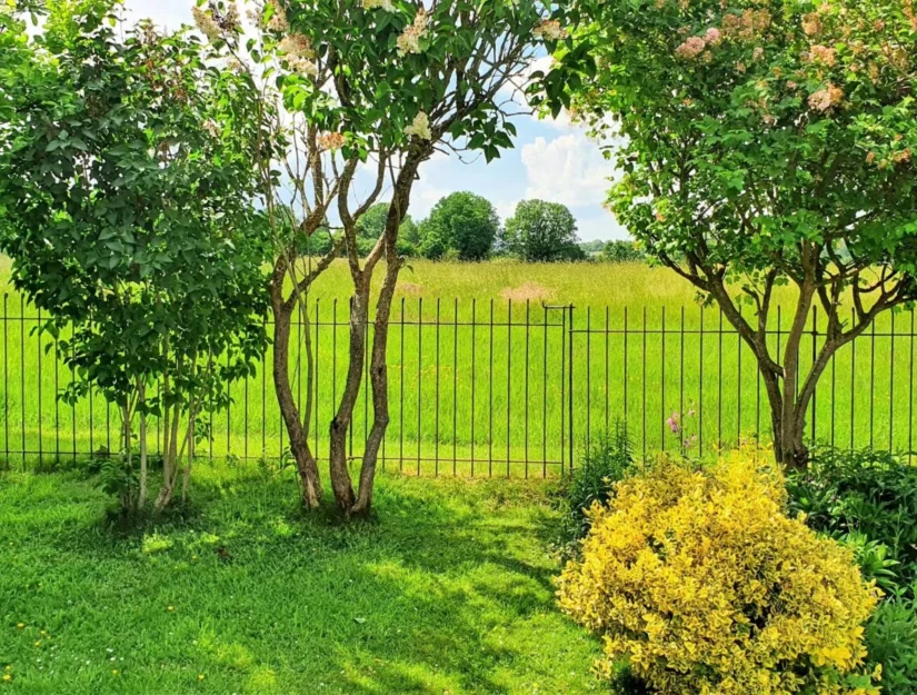 Poort in het hondenhek anno-115-roh tussen tuin en weiland.