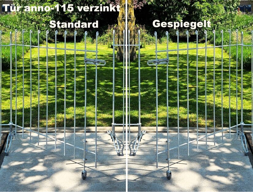Auf Anfrage fertigen wir Ihnen die Standardtür auch andersherum "gespiegelt" an.
