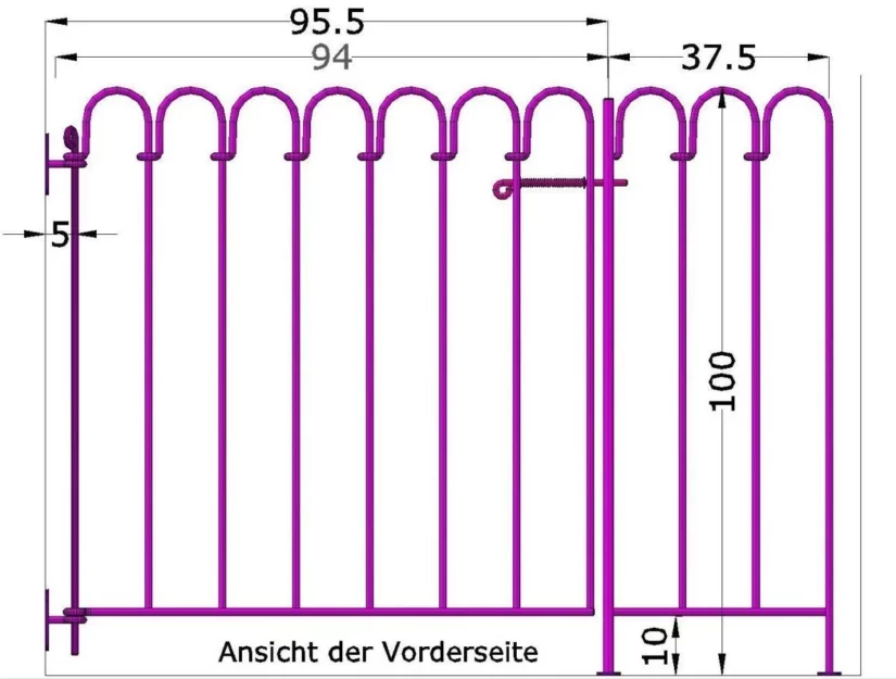 Bis zum Pfosten beträgt der Abstand von der Mauer 95,5 cm.